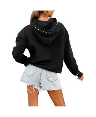 Women's Black Dallas Cowboys Catch the Vibe Studded Pullover Hoodie