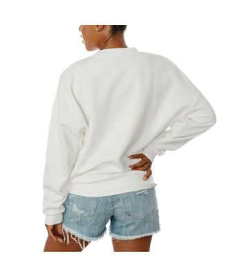 Women's White Detroit Lions Sunday Drives Oversized Crewneck Pullover Sweatshirt