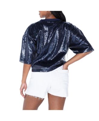 Women's College Navy Seattle Seahawks Rise Up Sequin Cropped T-Shirt