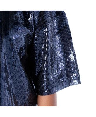 Women's Navy Chicago Bears Rise Up Sequin Cropped T-Shirt