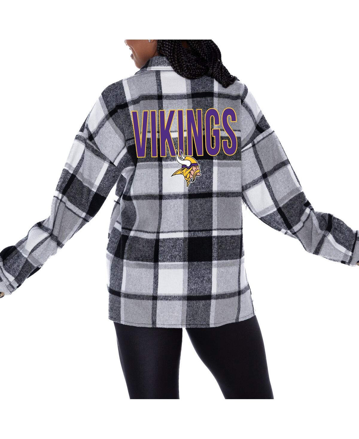 GAMEDAY COUTURE WOMEN'S GRAY MINNESOTA VIKINGS FIELDSIDE FUN PLAID BUTTON-UP OVERSHIRT 