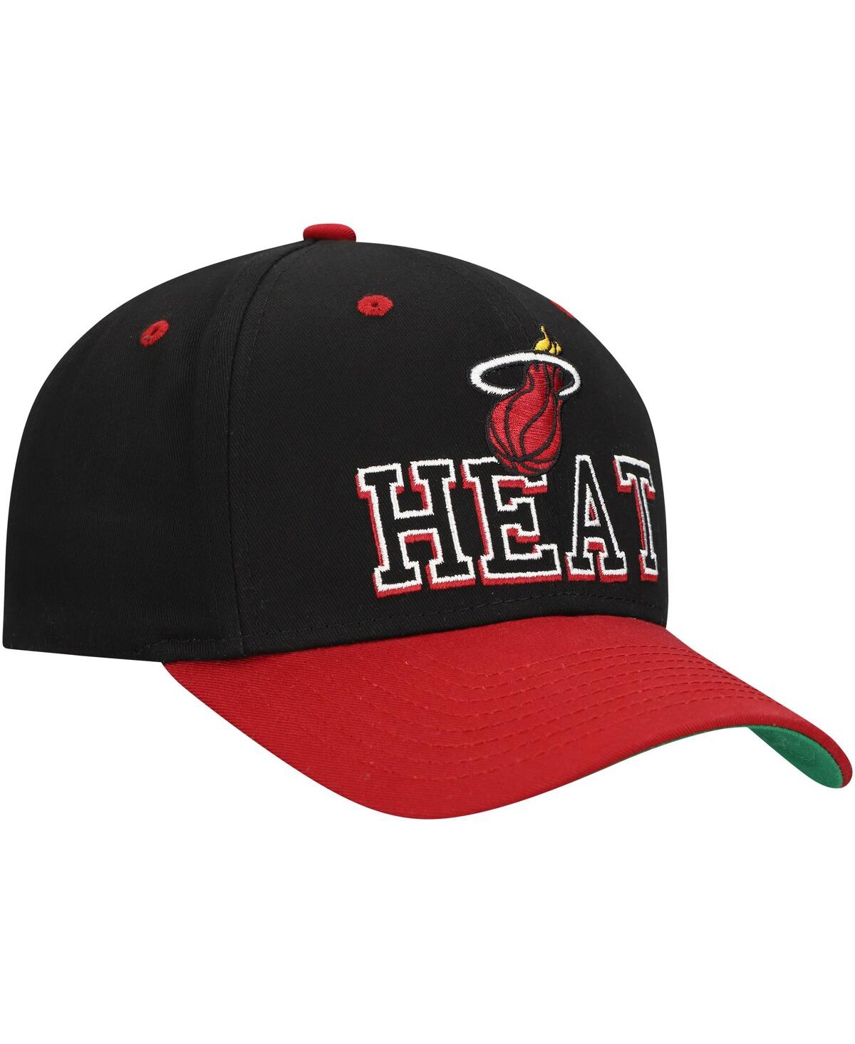 Mitchell & Ness Men's Black/red Miami Heat Backside Script Two-tone Pro Crown Adjustable Hat In Black,red