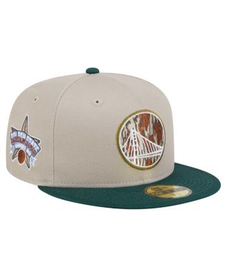 New Era - Men's  Natural/Hunter Green Golden State Warriors Lifestyle Tree Bark 59FIFTY Fitted Hat