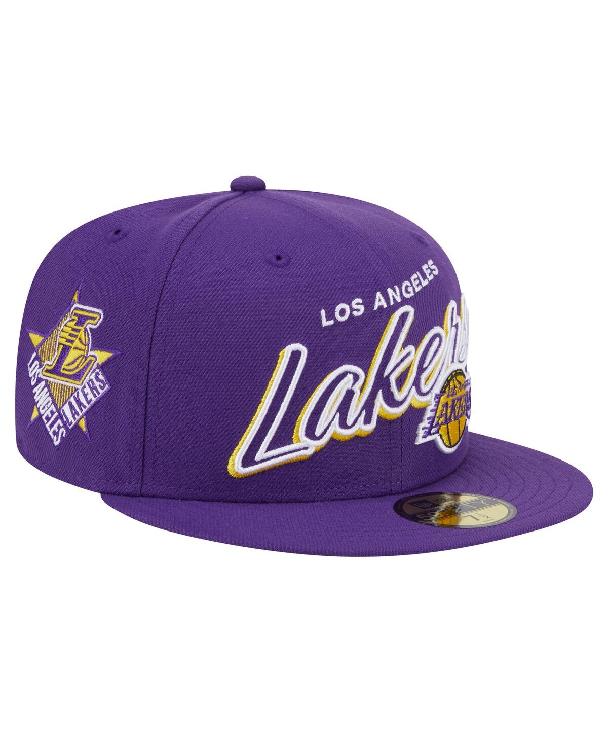 New Era Men's Purple Los Angeles Lakers Sport Night Script Sided 59fifty Fitted Hat In Purple