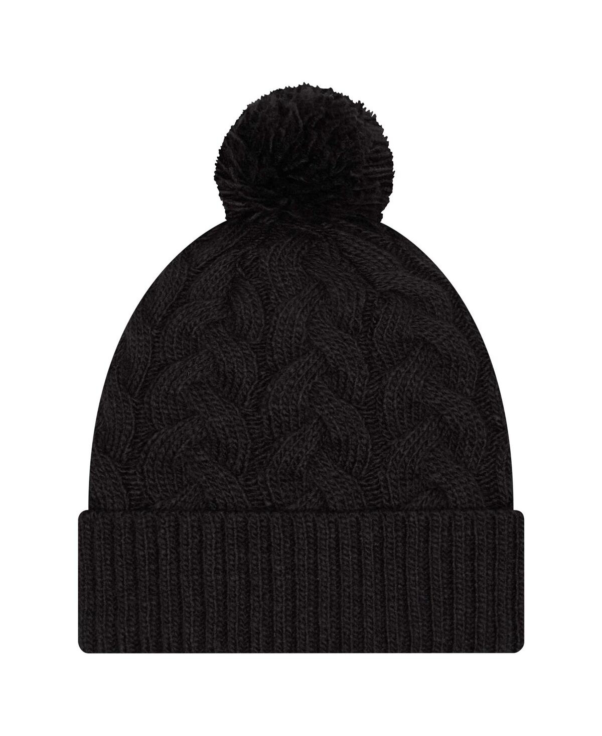 New Era Women's Black Houston Texans Cable Cuffed Knit Hat With Pom In Black