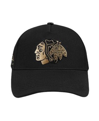 Men's Black Chicago Blackhawks Metallic Logo Pinch Front Adjustable Hat