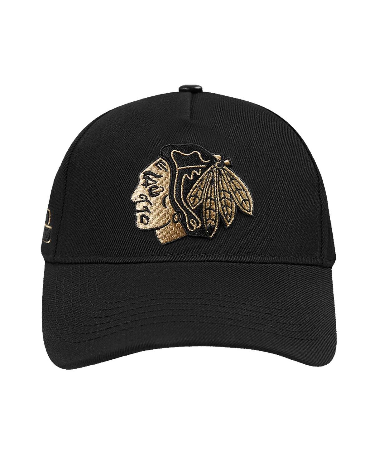 Pro Standard Men's Black Chicago Blackhawks Metallic Logo Pinch Front Adjustable Hat In Black