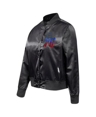 Women's Black Philadelphia 76ers Jeweled Satin Full-Snap Jacket