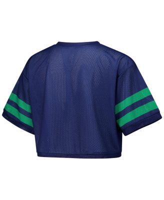 Women's Navy Notre Dame Fighting Irish Mesh Cropped V-Neck T-Shirt