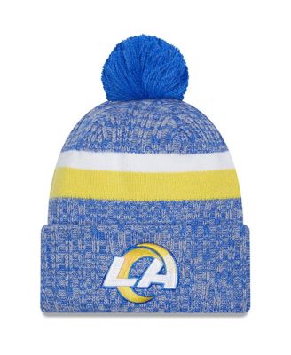 New Era - Big Boys and Girls  Royal Los Angeles Rams 2023 Sideline Cuffed Knit Hat With Pom