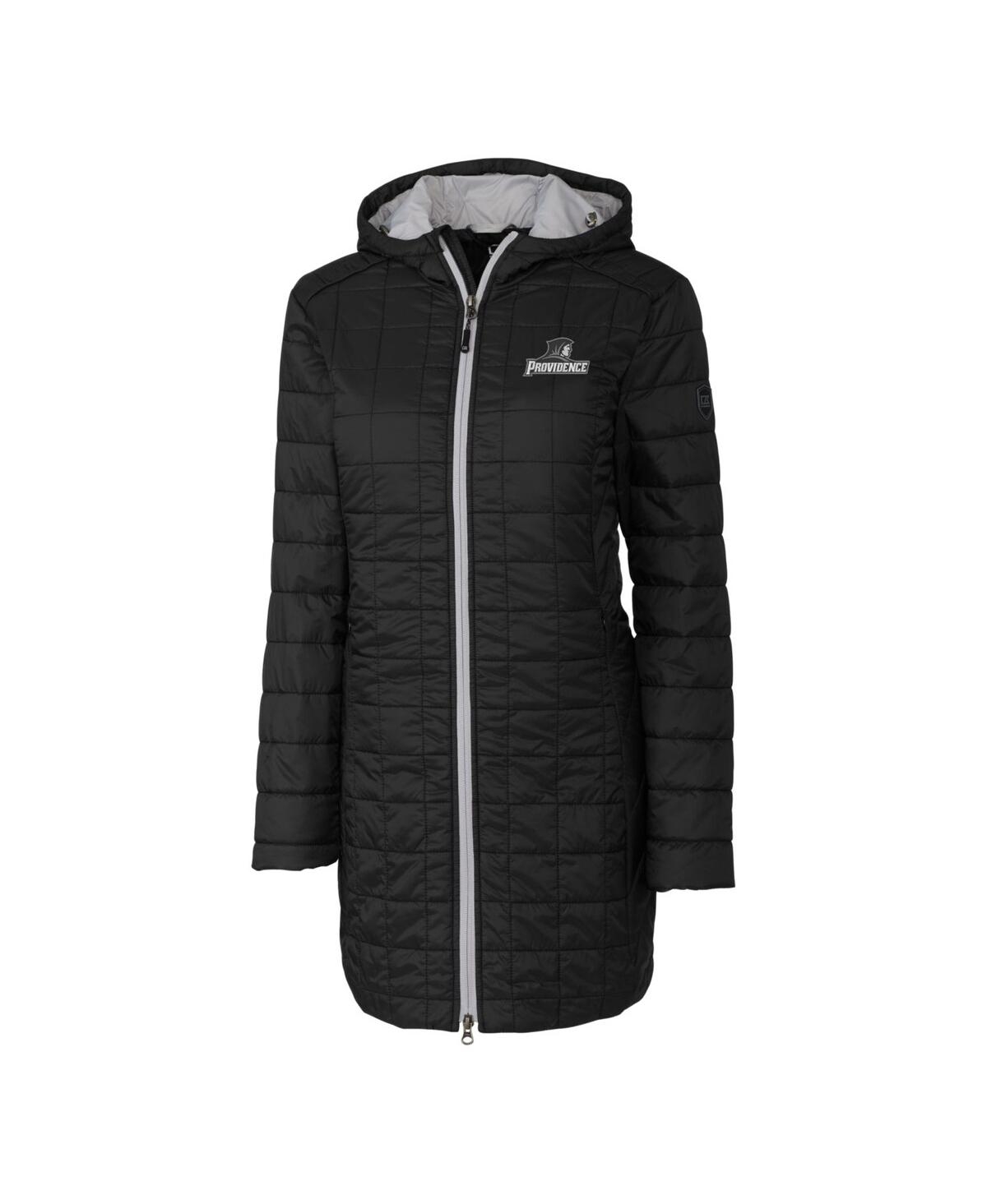 CUTTER & BUCK WOMEN'S BLACK PROVIDENCE FRIARS RAINIER PRIMALOFT HOODED LONG COAT 
