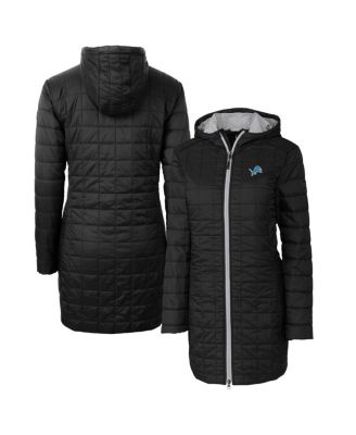 Cutter & Buck - Women's Black Detroit Lions Rainier Primaloft Hooded Long Lightweight Coat