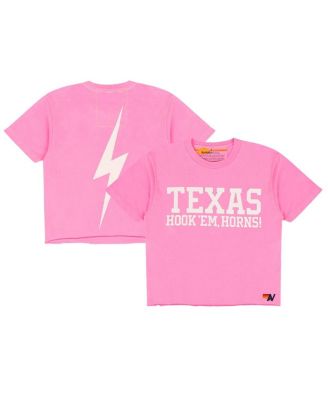 Aviator Nation - Women's Pink Texas Longhorns Bolt Cropped Tri-Blend T-Shirt