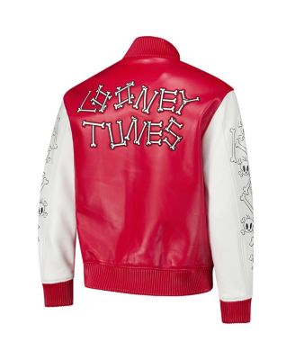 Men's Red/White Looney Tunes Tweety Bones Full-Zip Varsity Jacket