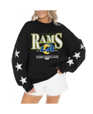 Gameday Couture - Women's  Black Los Angeles Rams Rhinestone Star Sleeve Settle the Score Tri-Blend Pullover