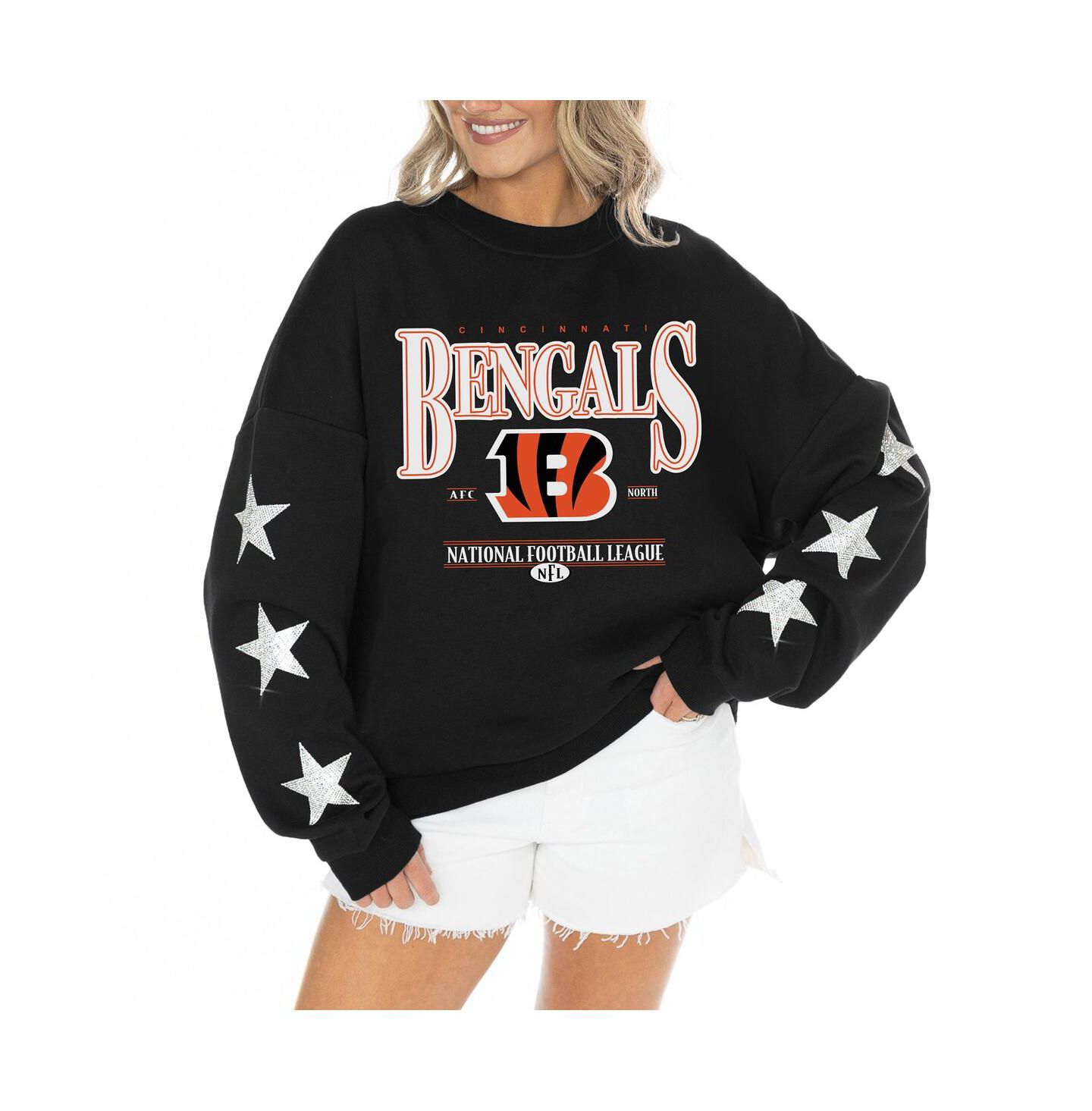 Женский свитер Gameday Couture Black Cincinnati Bengals Rhinestone Star Sleeve Settle the Score Tri-Blend Pullover — фото 1