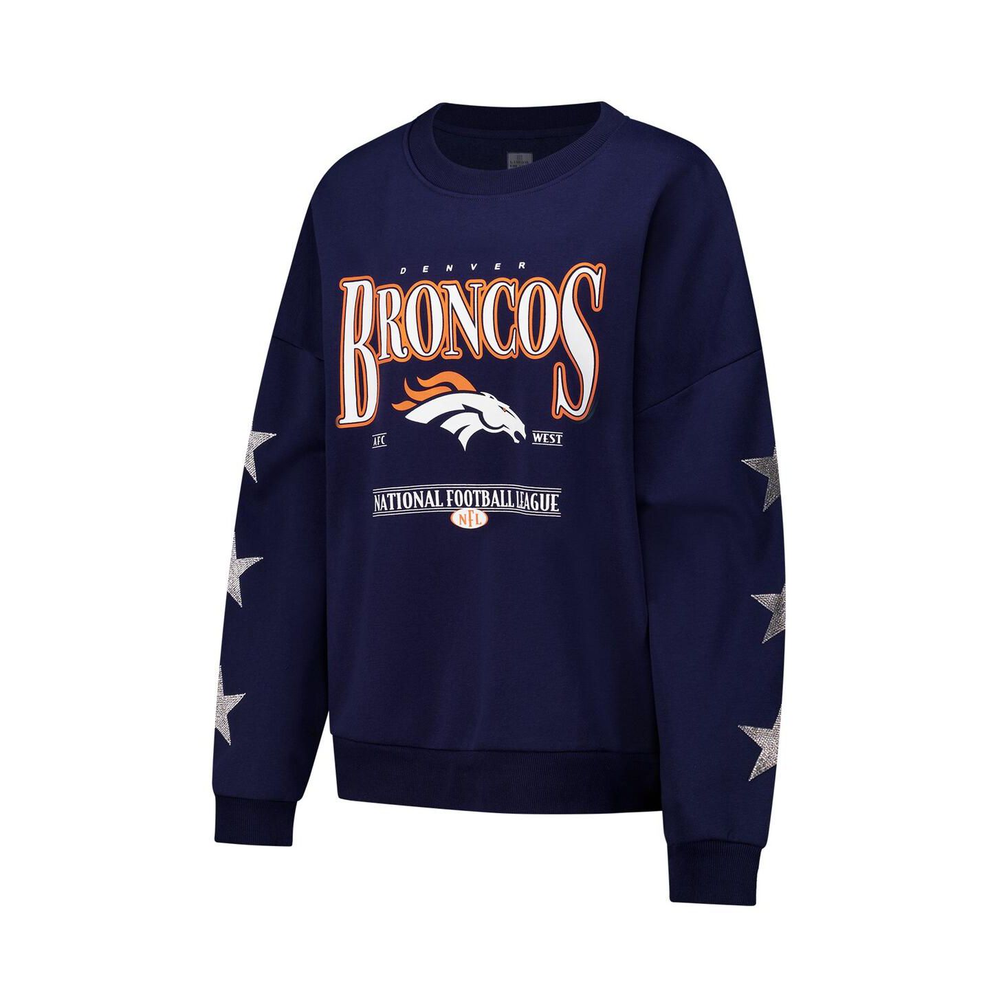 Женский свитер Gameday Couture Navy Denver Broncos Rhinestone Star Sleeve Settle the Score Tri-Blend Pullover — фото 3