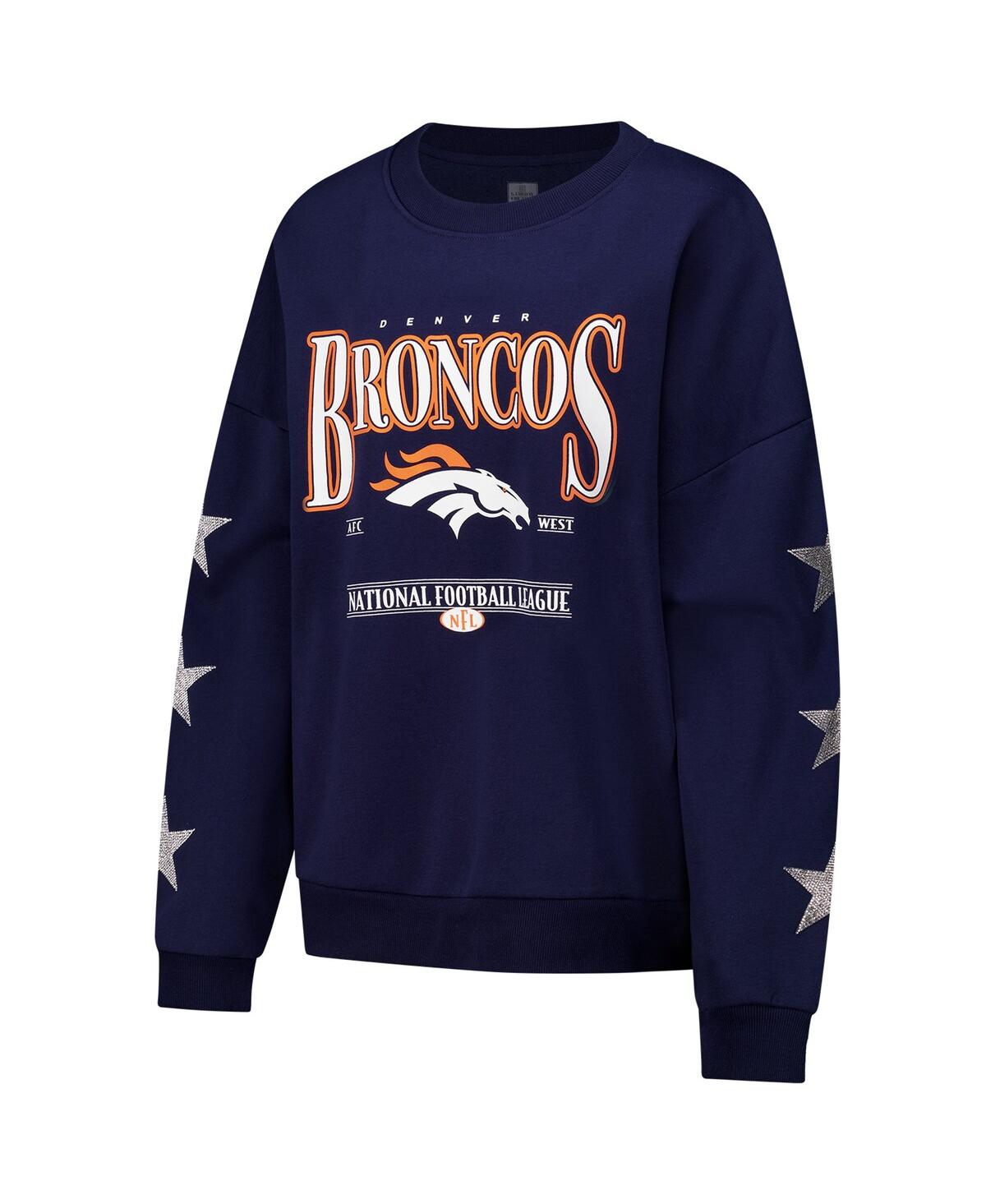 Shop Gameday Couture Women's Navy Denver Broncos Rhinestone Star Sleeve Settle The Score Tri-blend Pullover