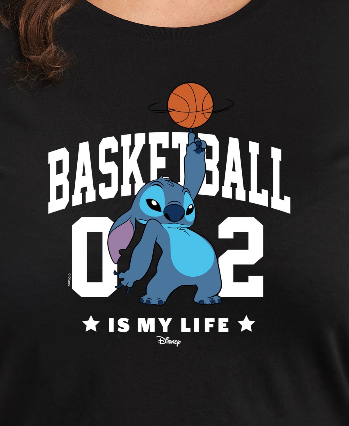 Hybrid Apparel Trendy Plus Size Lilo And Stitch Sports Graphic Crew Neck T-shirt In Black