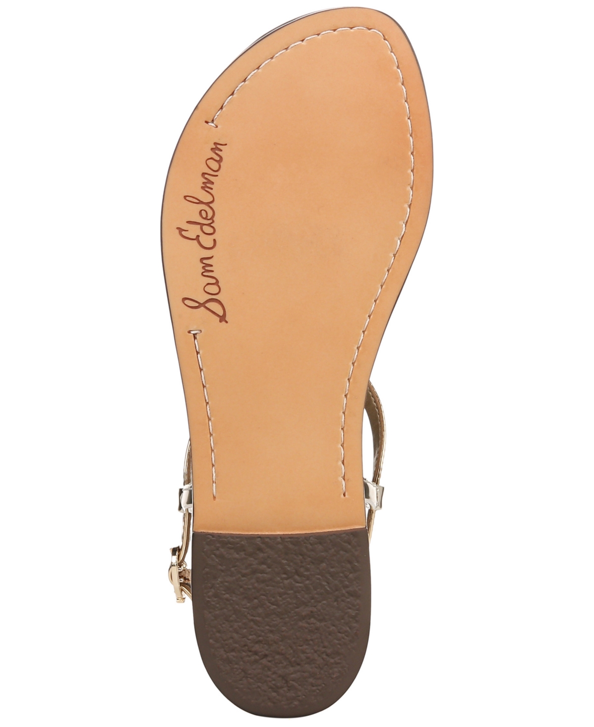 Sam Edelman Gigi Womens Leather Slingback T-strap Sandals In Amber Gold Metallic Faux Leather