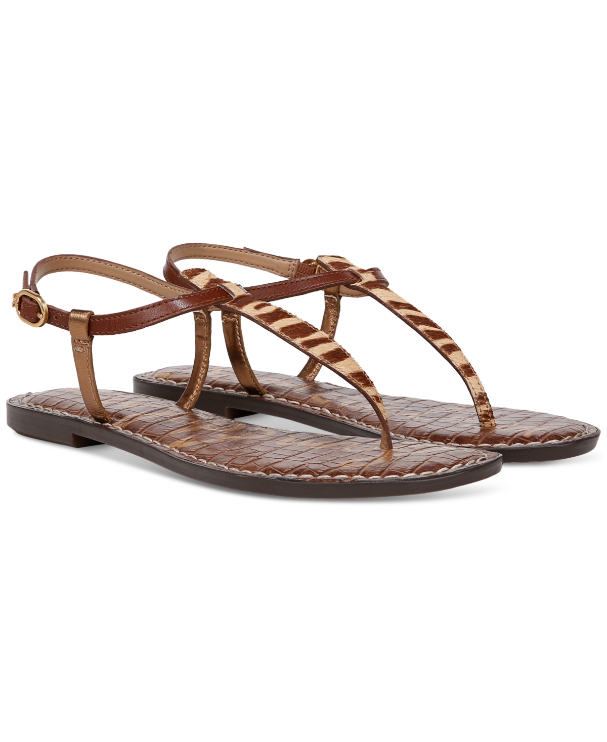 Sam Edelman Women's Gigi T-Strap Flat Sandals - Beechwood Multi Leather