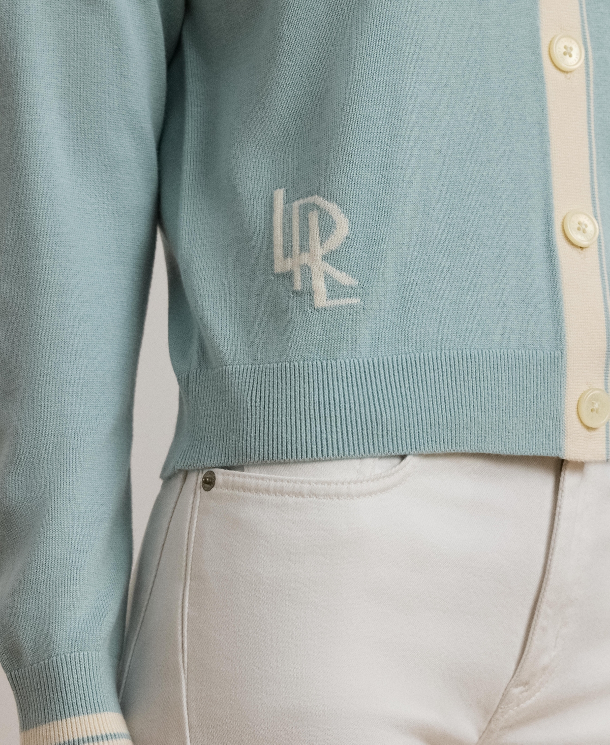 RALPH LAUREN WOMEN'S TWO-TONE COTTON-BLEND CARDIGAN 
