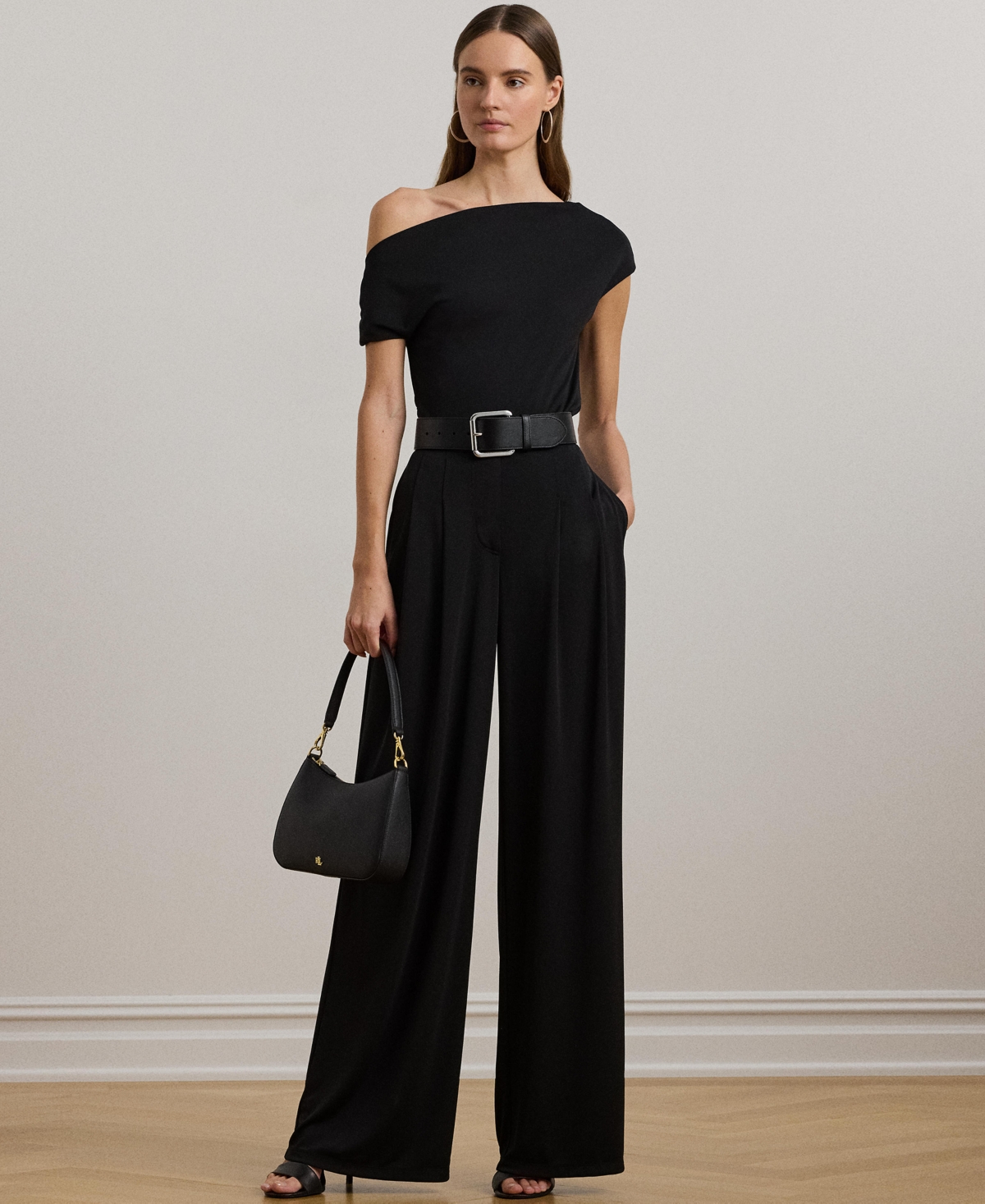 Shop Ralph Lauren Women's Jersey Asymmetrical Off-the-shoulder Top In Black