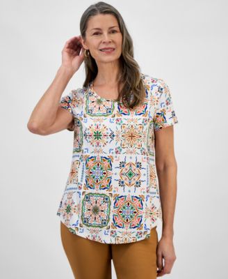 JM Collection - Petite Printed Short-Sleeve Top