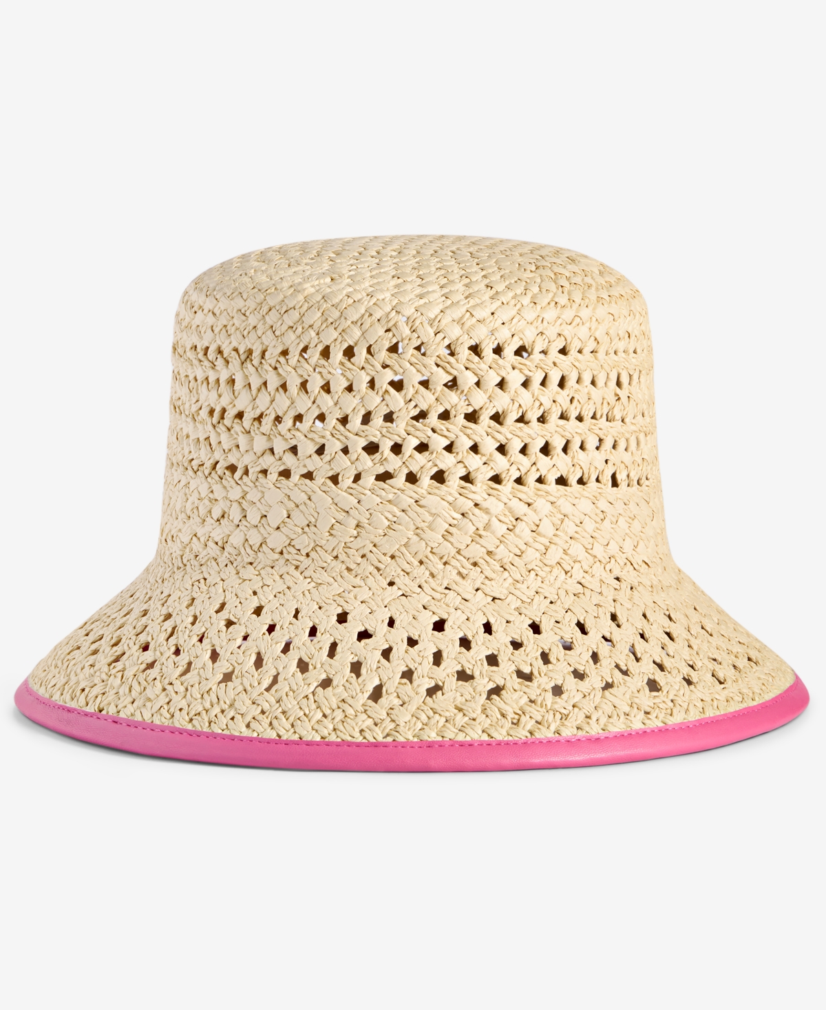 On 34th Faux-leather-trim Straw Bucket Hat, Exclusively At Macy's In Med Beige