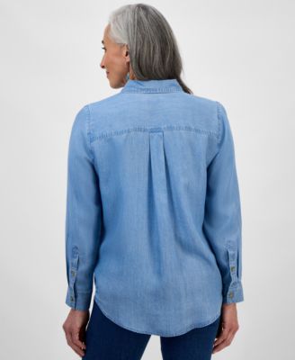 Petite Chambray Button-Down Perfect Shirt, Exclusively at Macy's