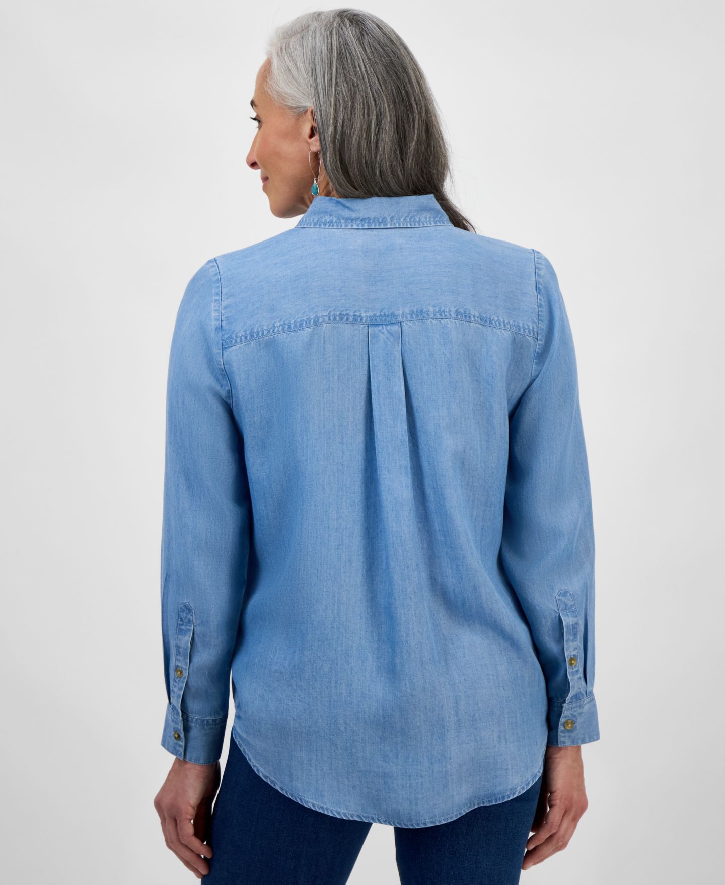 Женская рубашка Style & Co Petite Chambray Button-Down Perfect, цвет: Варёный — фото 4