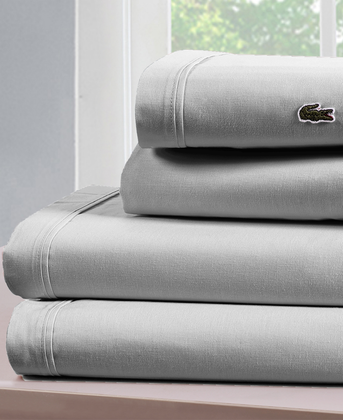 Lacoste Home Solid Cotton Percale Sheet Set, Full