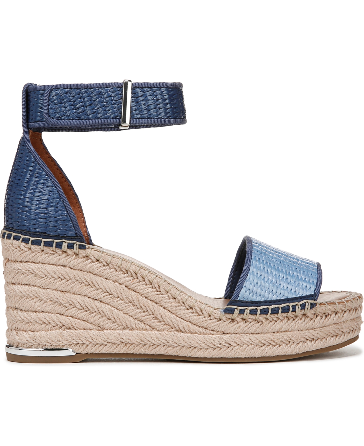 Franco Sarto Clemens Ankle Strap Wedge Sandal In Denim Blue Raffia