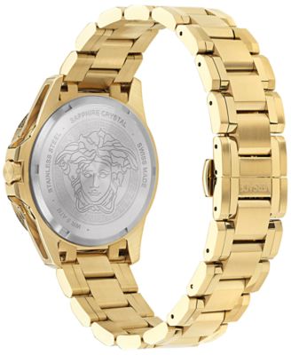 Men's Swiss V-Galaxy Moonphase Gold Ion Plated Bracelet Watch 43mm