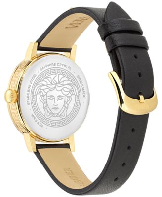 Women's Swiss Greca Fortuna Black Leather Strap Watch 35mm