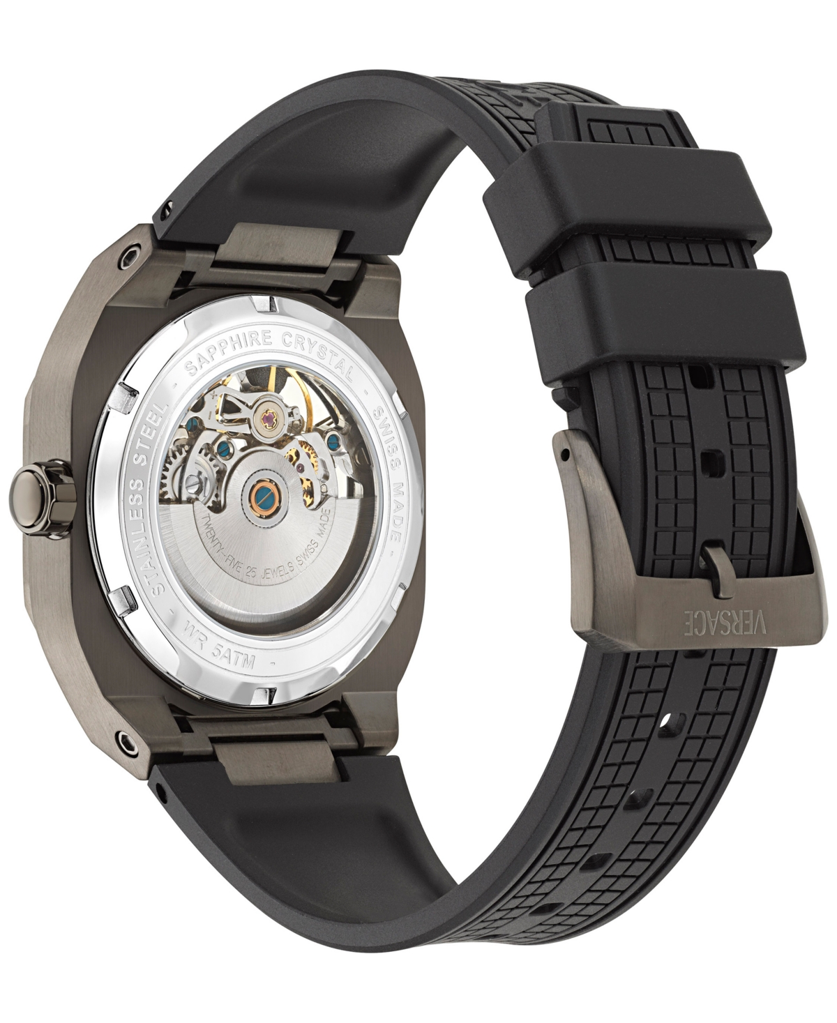 Versace Men's Swiss Automatic V-contempo Gmt Black Tpu Strap Watch 40x48mm In Gun