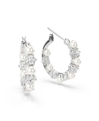 Matrix Rhodium Plated Round Cut Hoop Earrings