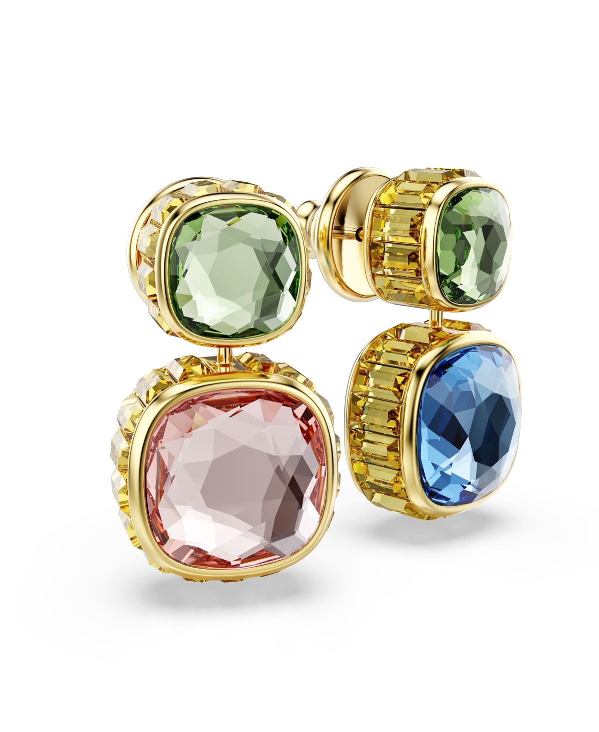 Swarovski Chroma Gold-tone Plated Cushion Cut Drop Earrings