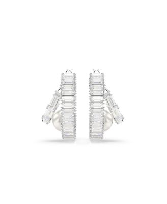 Ariana Grande x Swarovski&reg; Baguette Cut White Rhodium Plated Hoop Earrings