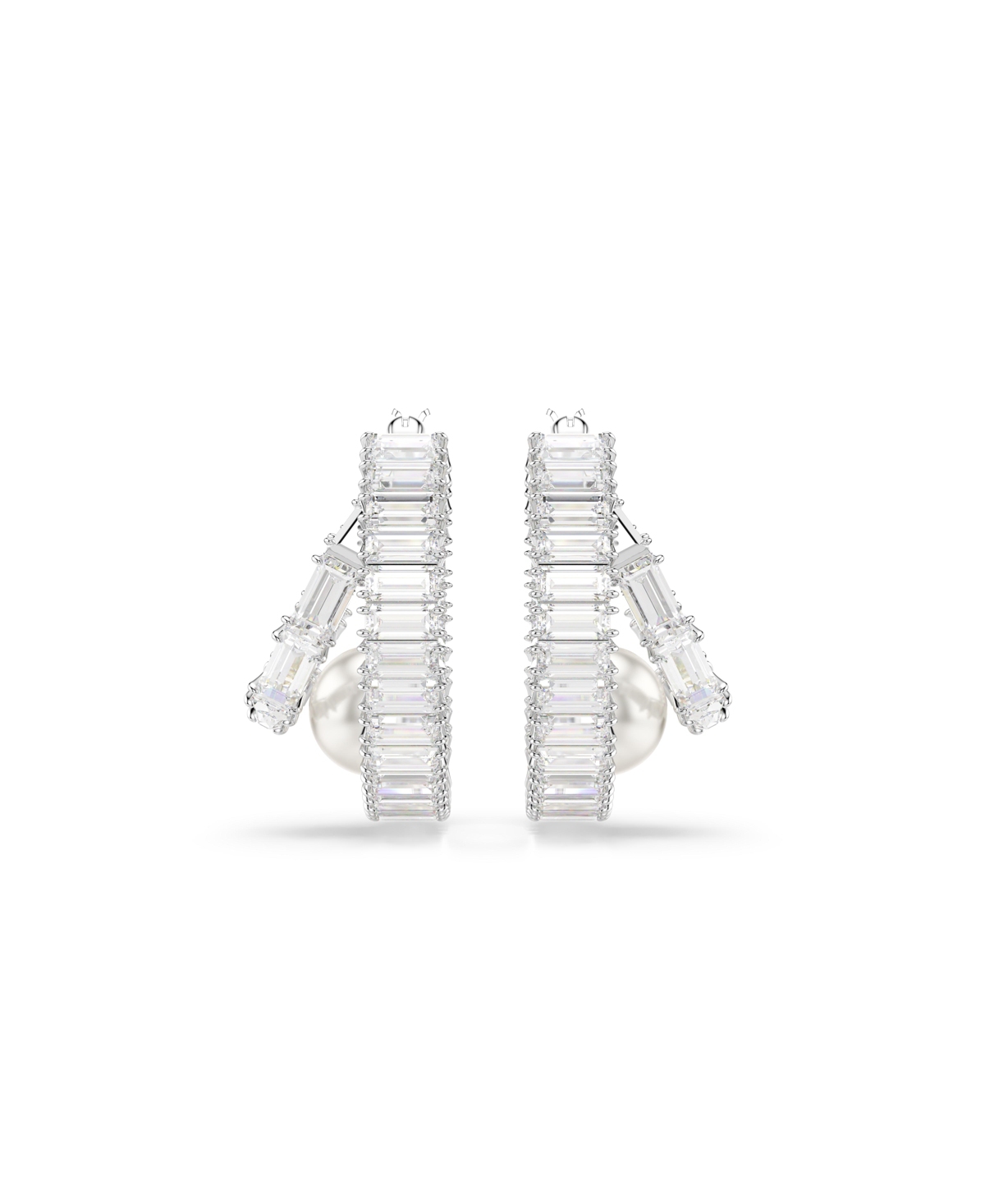 Swarovski Baguette Cut White Rhodium Plated Hoop Earrings In White