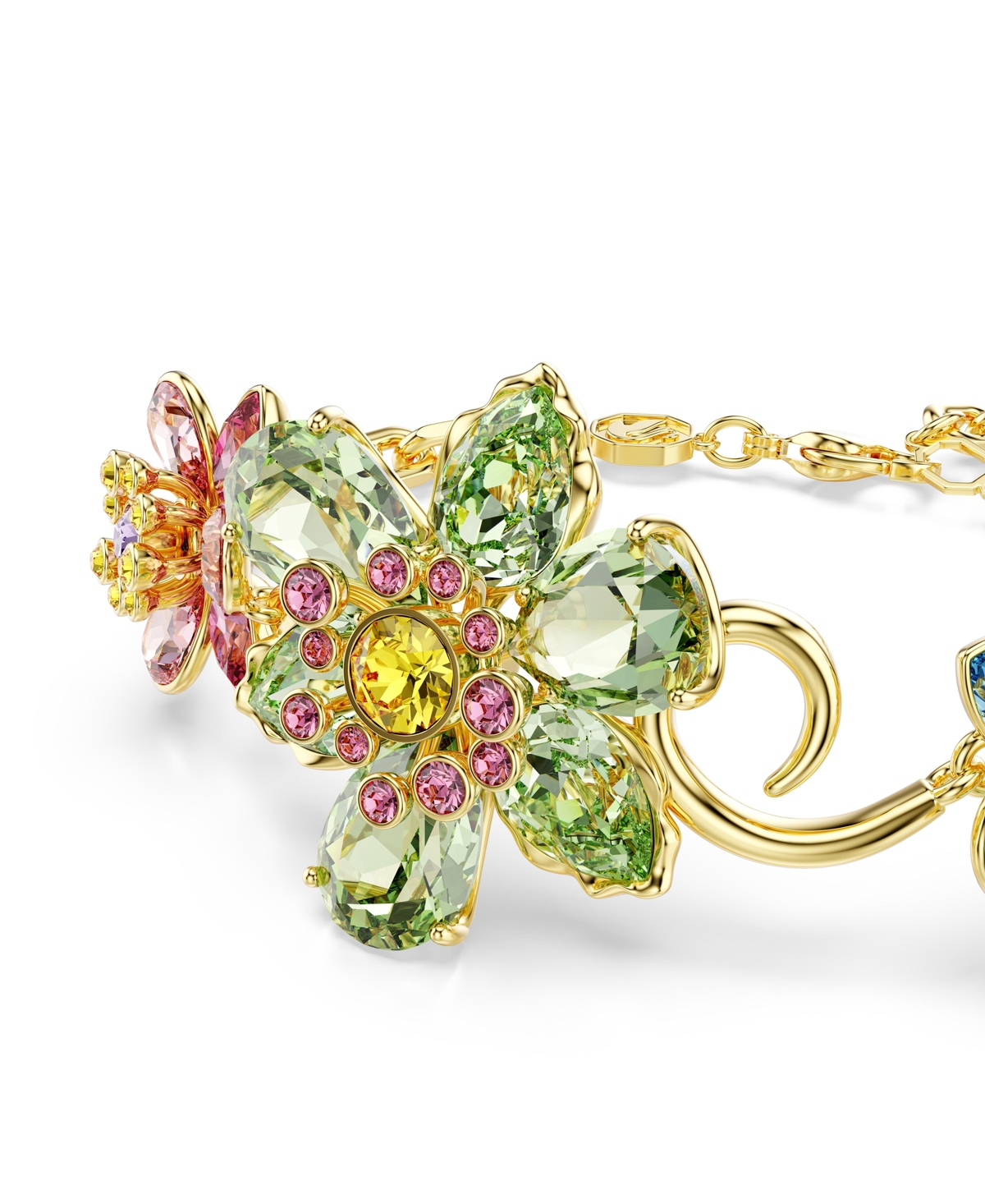 SWAROVSKI IDYLLIA MIXED CUTS FLOWER MULTICOLORED GOLD-TONE PLATED BRACELET 