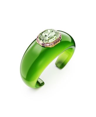 Dulcis Octagon Cut Pav&eacute; Green Gold-Tone Plated Cuff Bracelet