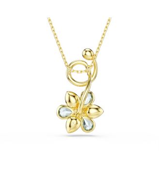 Idyllia Mixed Cuts Flower Blue Gold-Tone Plated Pendant Necklace
