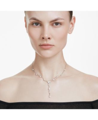 Constella Round Cuts White Rhodium Plated Y Necklace