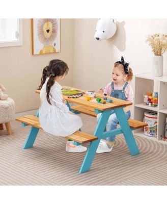 Kids Picnic Table Set Children Outdoor Wooden Table with Bench Seats Backyard