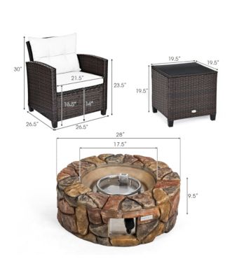 7PCS Patio Rattan Wicker Furniture Set Gas Fire Pit Table Sofa Cushion