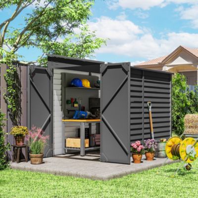 4.6' x 9' Metal Outdoor Storage Shed with Lockable Doors Dark