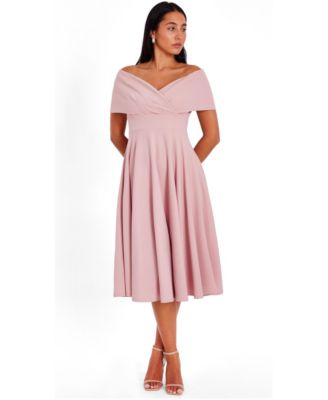quiz bridesmaid dress Women's Scuba Crepe Bardot Wrap Midi Color:As Picture:Black/Hunter Green YGroup_S14489 NWT $498 BRONX &