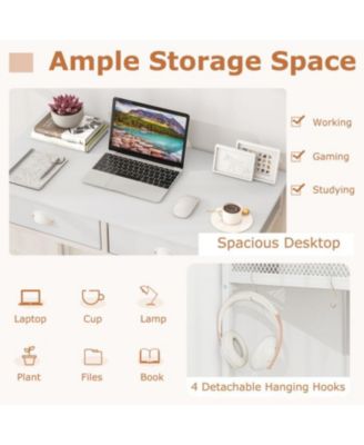 Space-Saving Home Office Desk with 2 Fabric Drawers and 4 Hanging Hooks for Organized Workspace