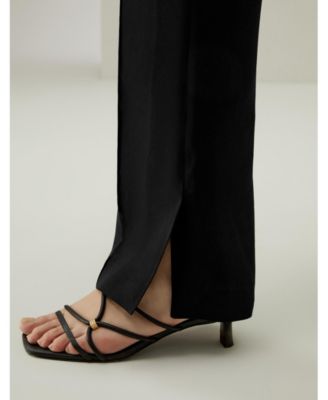 Women's Silk Straight Leg Trousers with Side Slit